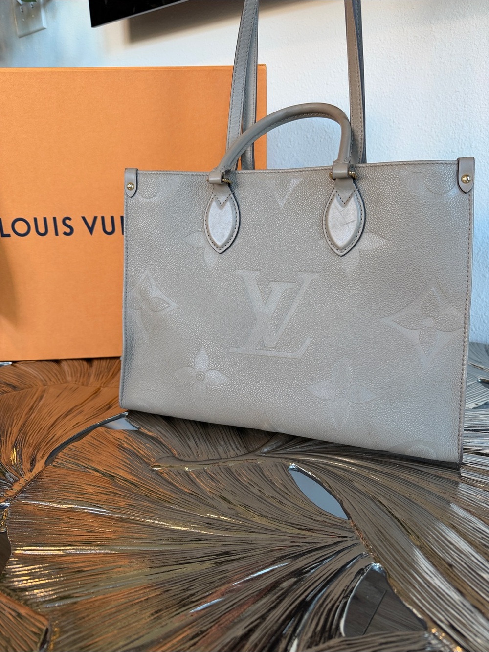 Louis Vuitton Taupe Embossed Monogram Tote